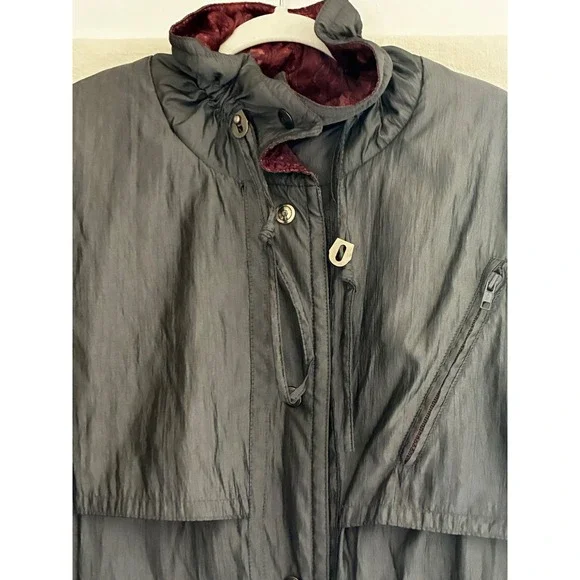 VTG Fleet Street Womens Long Trench Coat Gray Thermolite Paisley Lined Size 10 - Picture 15 of 16